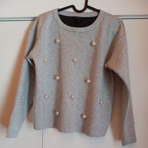 Banana Republic Light Gray Sweater with Pearl Details XS Petite